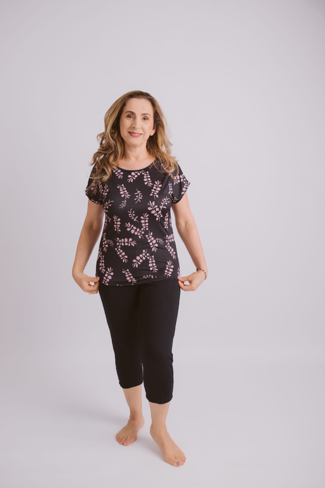 Pijama Capri Marilene em viscolycra de fibra de bambu Rasdu